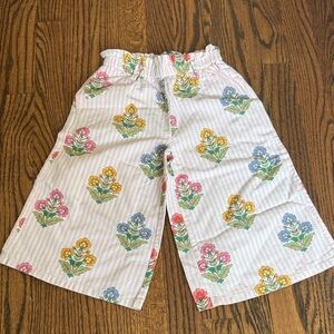Mini Boden pink Floral elastic waist wide leg pant